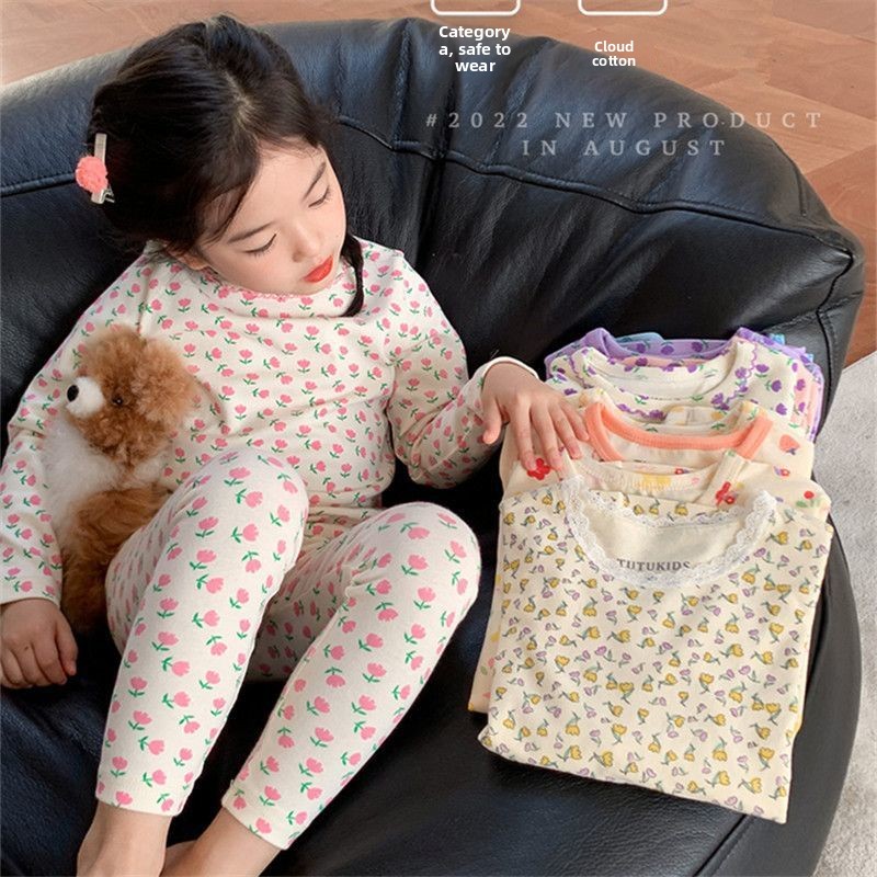 Baby Clothing Dividers - 2026 子供用セット キッズベルベットパジャマセット 花柄長袖サーマルラウンジウェア ベビーガールズ＆ボーイズ用 ホームウェア服
