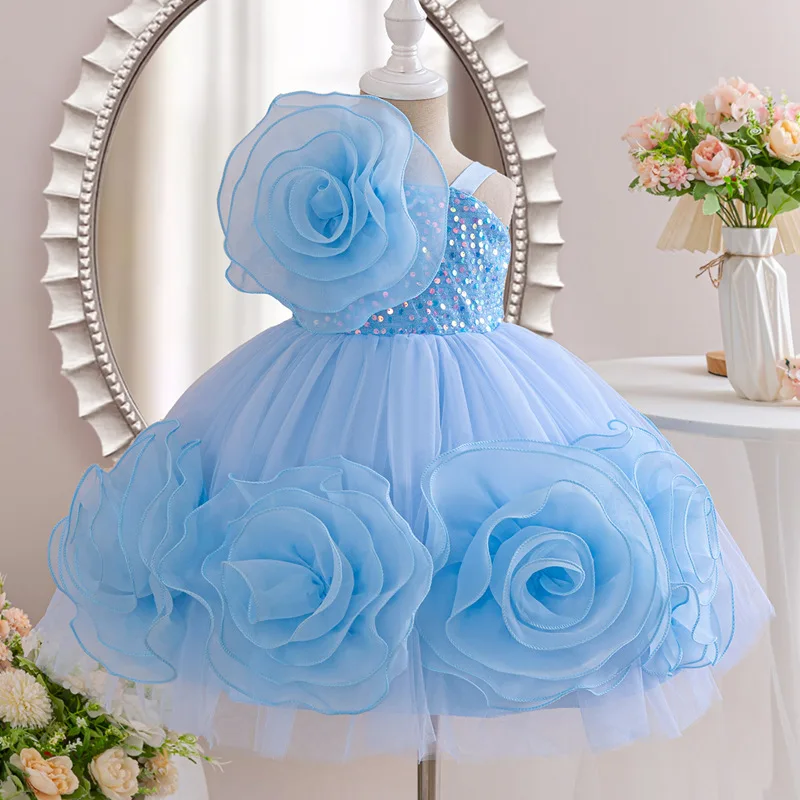 Baby Clothing High End - フラワーガール高級ウェディングパーティードレスベビーガール誕生日プリンセスキッズガールズ無地ノースリーブサマー子供服