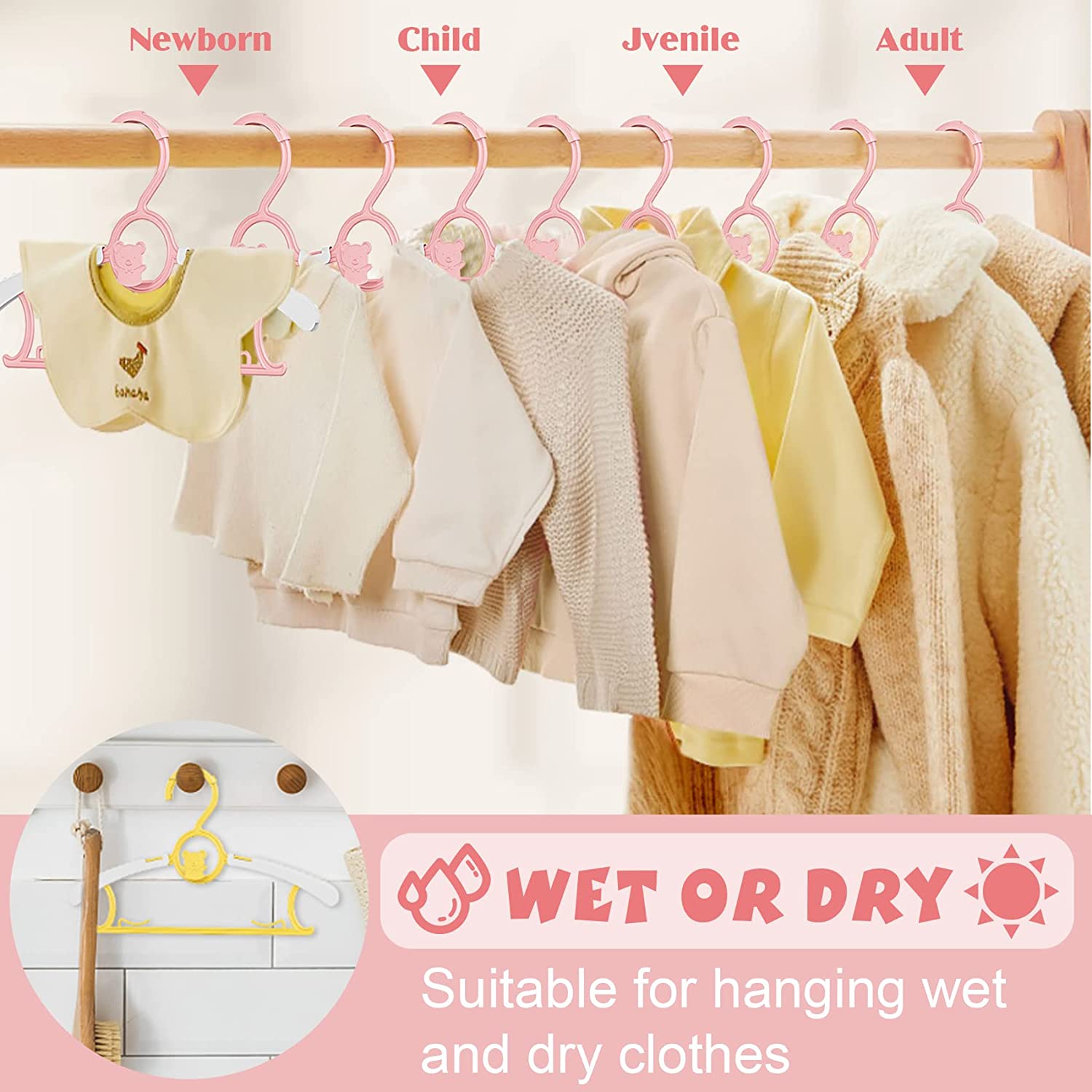 UNTIOR ノンスリップベビー服ハンガー調節可能な収納ハン - Baby Clothing Hanging Rack のレビューと価格