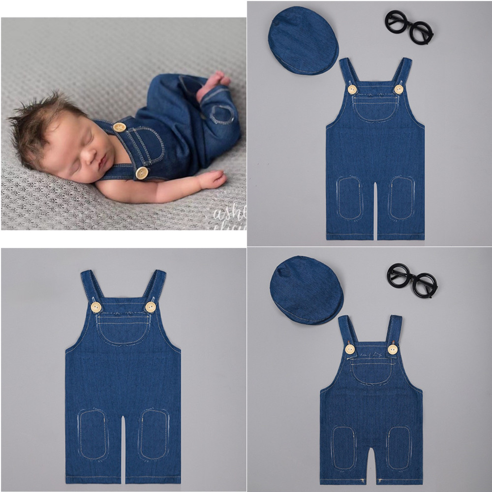 ❤️ 新生児写真撮影服デニムオーバーオールスタジオベビーボー - Baby Clothing Dividers のレビューと価格